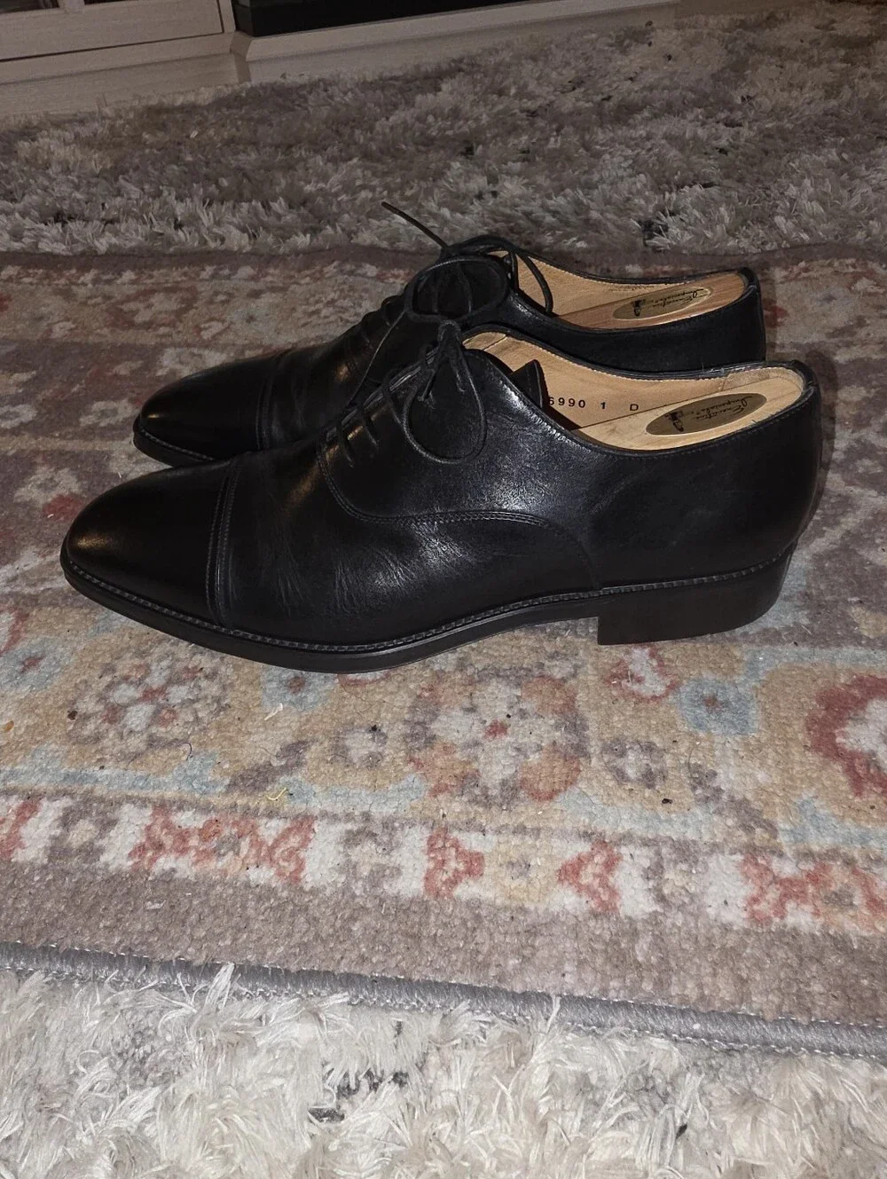 SANTONI Gorgeous Black Leather Dress Balmoral Oxfords Size 8D NICE!!